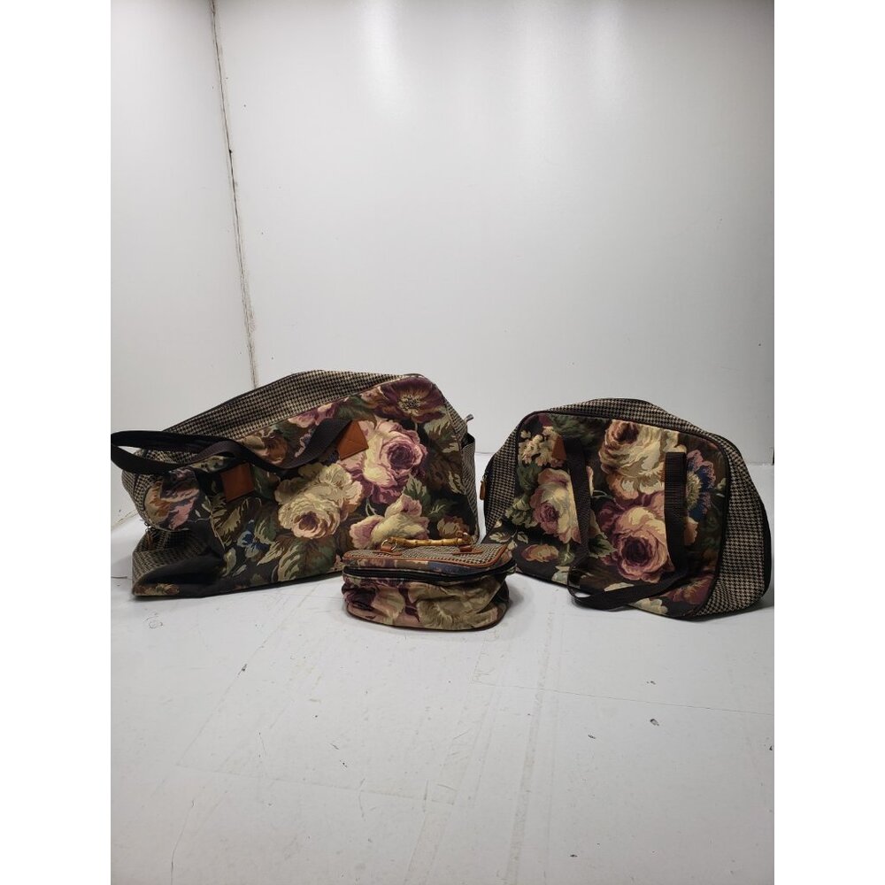 Avon Autumn Rose Travel Set Duffle Bag Satchel & Make Up Bag Set Of 3 Pre Owned
